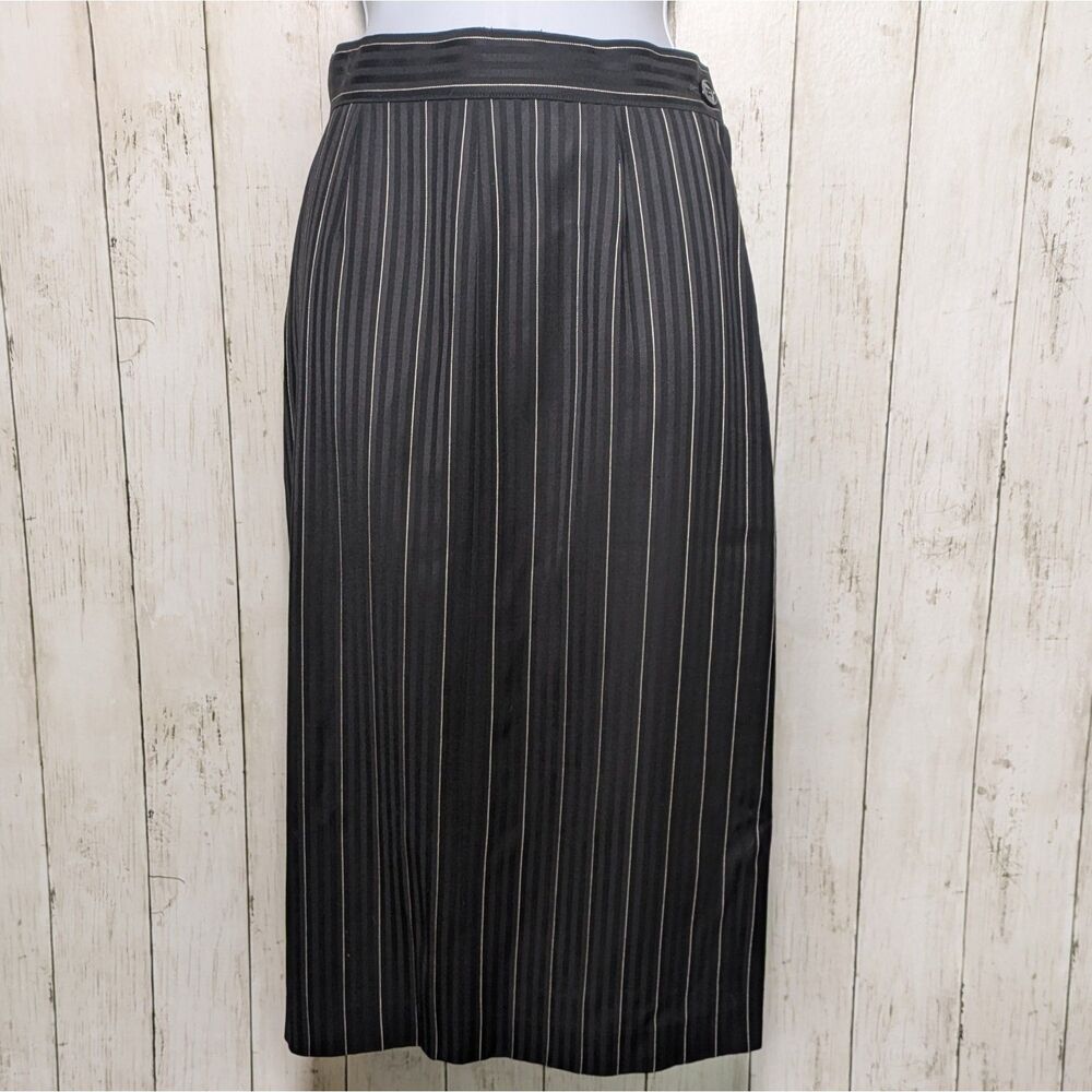 Vintage Gianfranco Ferré Wool Pinstripe Midi Skirt Size M Italy 80s Classic